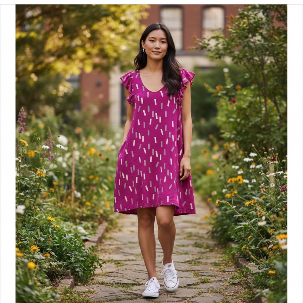 Lauren Moffatt Silk‎ Confetti Print Flutter Cap Sleeve Dress